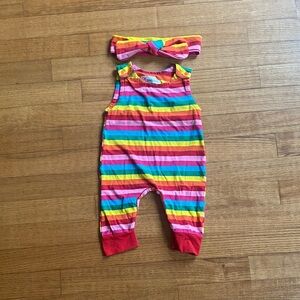 Rainbow baby infant romper Striped 12 months Bodysuit & matching Headband EUC